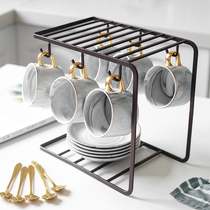 European style small luxury gold side coffee cup set marble ceramic home afternoon tea cup with cup holder