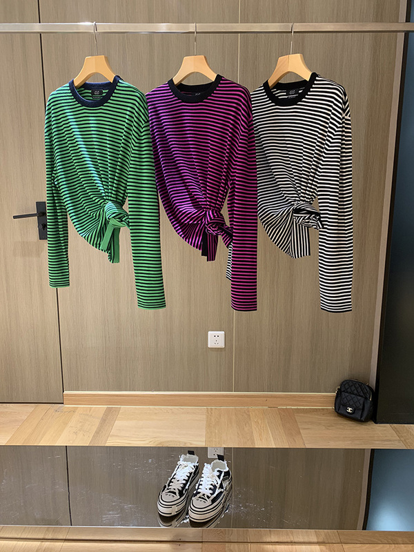 Craftsmanship at Its Best! Paper-Thin Effect~Slim Fit, Stylish! 26 Spring/Autumn Silhouette 18-Gauge Wool Long-Sleeve Striped T-Shirt