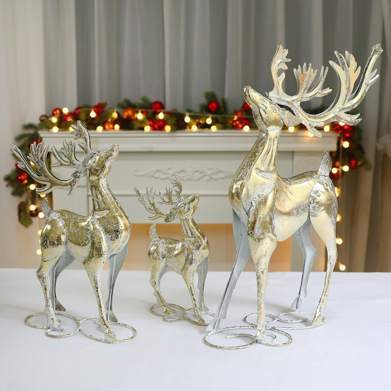 Christmas Decorations Iron Art Deer Swing Pieces Shop Window Arrangement New Genguan Desktop Counter Creative Little Deer Pull Caravan Gifts