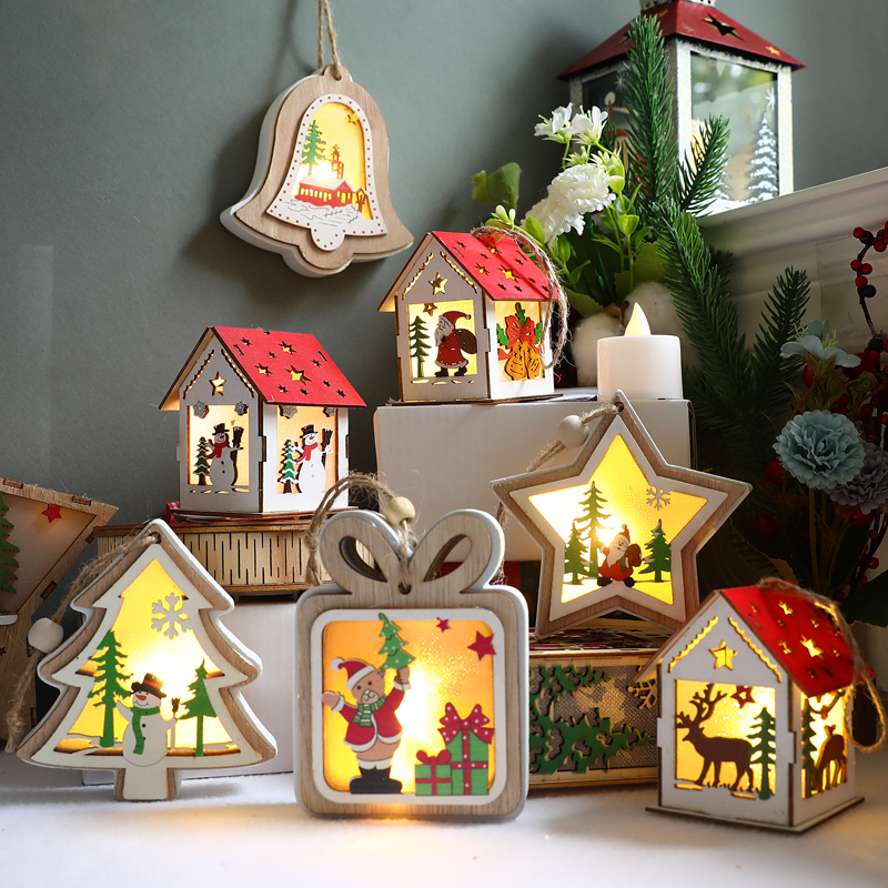 Nordic Series Creativity Woody Christmas Chalet Pendant Christmas House Christmas decorations luminous snow house