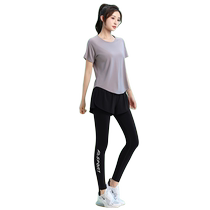 Plus size fitness clothes for fat mm womens summer thin loose breathable short-sleeved yoga clothes tops high elastic fitness clothes