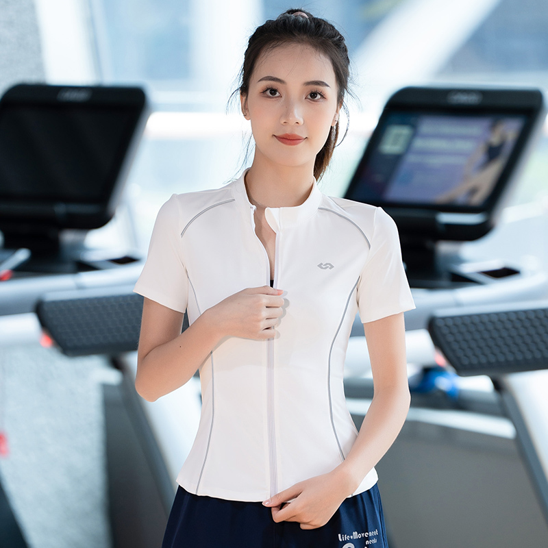 Fashionable Zip-Up Cardigan Fitness Shirt for Women, Short-Sleeved Summer Style, Sweat-Wicking Breathable Quick-Dry T-Shirt for Running