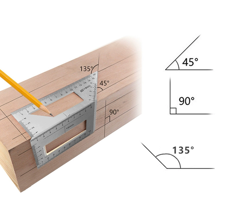 Hợp kim nhôm thép không gỉ kết hợp đa chức năng Thước mộc loại T 45 + 90 độ Thước góc vuông Đánh dấu 45 độ bằng thước