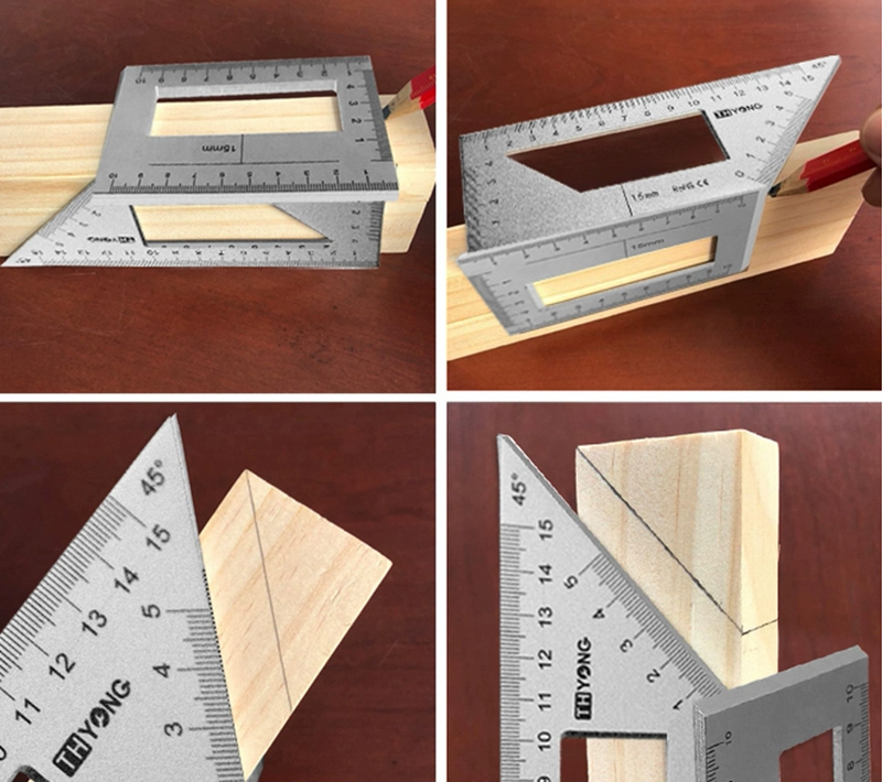 Hợp kim nhôm thép không gỉ kết hợp đa chức năng Thước mộc loại T 45 + 90 độ Thước góc vuông Đánh dấu 45 độ bằng thước