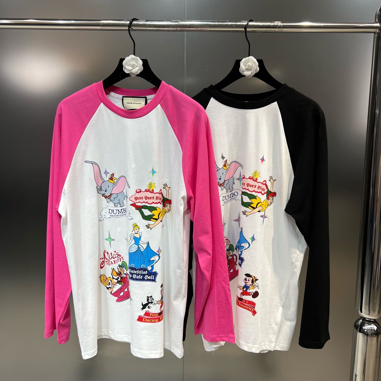 Net red grapefruit MM2022 autumn round neck color contrast long-sleeved cartoon elephant letter cartoon loose street trendy shirt