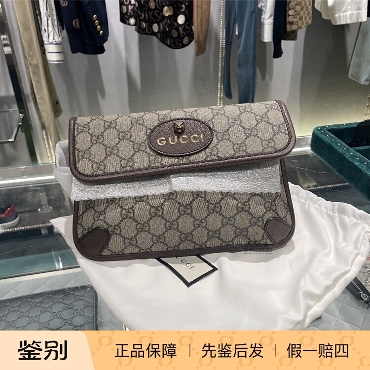 In-Stock European Store Gucci Unisex Double g Tiger Head Waist Bag Crossbody Bag 493930