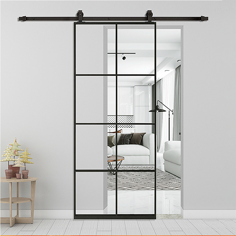 Minimalist aluminum alloy glass barn door Hanging wheel door Powder room sliding door Bathroom sliding door Bedroom kitchen warehouse door