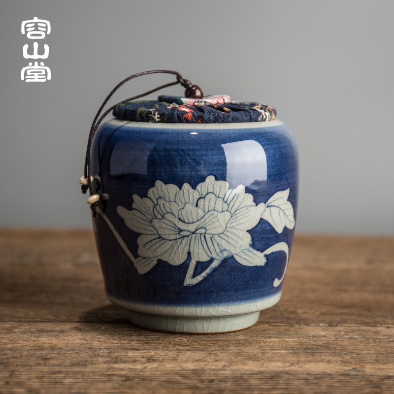 容山堂青花瓷陶瓷茶叶罐大号景德镇手绘密封罐普洱茶软木塞储物罐_淘东购