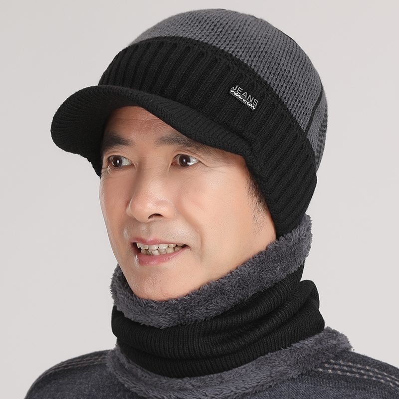 Old man hat men winter knitted wool cap grandpa dad warm middle-aged and elderly hat old man thickened ear protection cotton