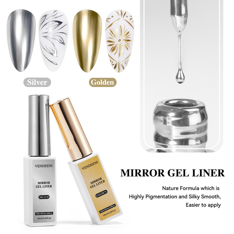 Vendeeni Mirror Metallic Line Drawing Gel Popular Colors White Silver Champagne Gold Line Drawing Outlining Painting Gel