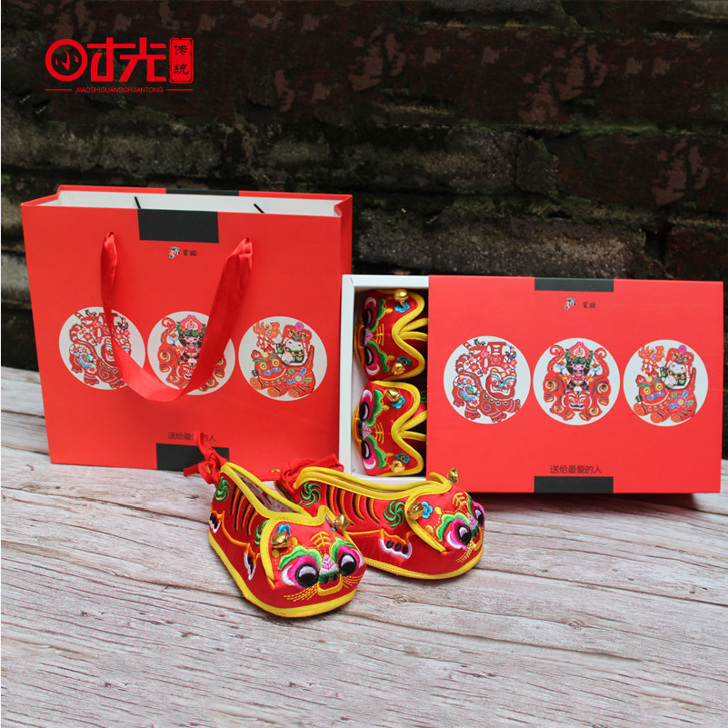 Baby Tiger Head Shoes Winter Handmade Soft Bottom Child Shoes Full Moon 100 Days Old Gift Baby Soft Bottom Embroidered Bell Single Shoes