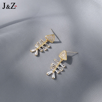 Summer fish bone stud earrings female sterling silver needle exquisite small earrings 2021 New Tide earrings personality earrings