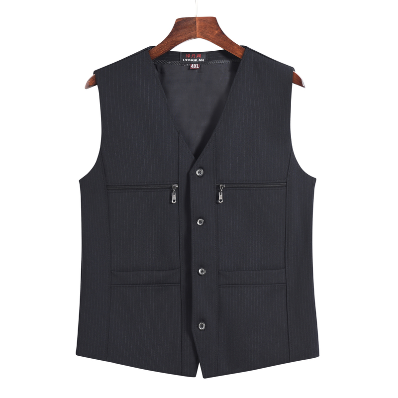 Middle-Aged and Elderly Men's Spring and Autumn Thin Suit Vest, Dad's Casual Vest with Pockets, Sleeveless Jacket