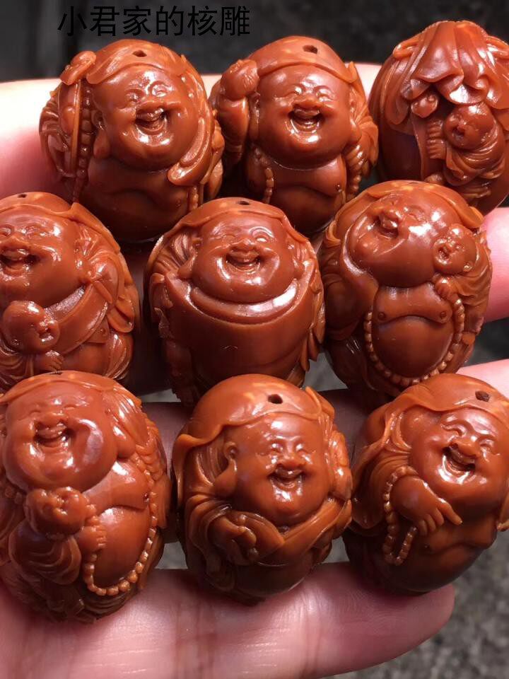 Lotus leaf boy Maitreya olive core bracelet pure handmade boutique big seed hand-held handle olive Hu core carving hand-carved man