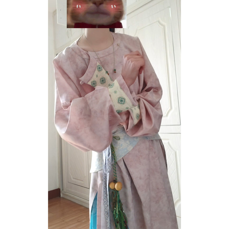 【052】New Tang-Style Round-Neck Robe, Long Shirt, Daily Hanfu for Women, Loose Fit, Large Size, Round-Neck Robe for Men and Women, Spring Style