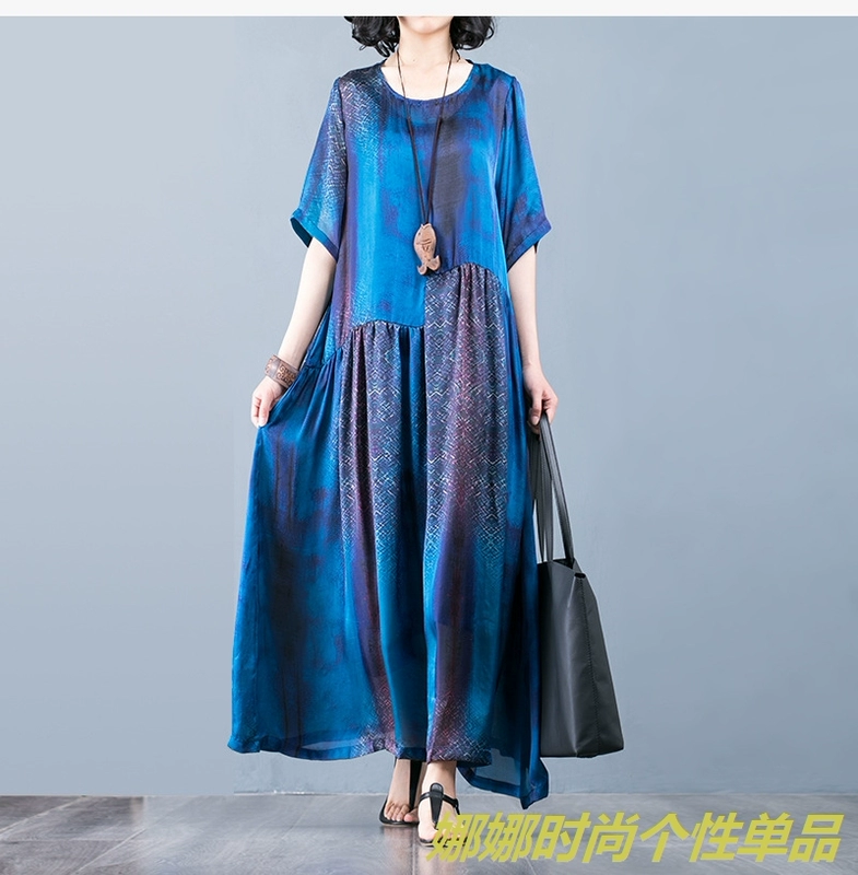 Jin Zhaocheng 2019 dài của phụ nữ dài bất thường swing lụa in đầm khí chất váy dài dây đeo hai mảnh - Sản phẩm HOT