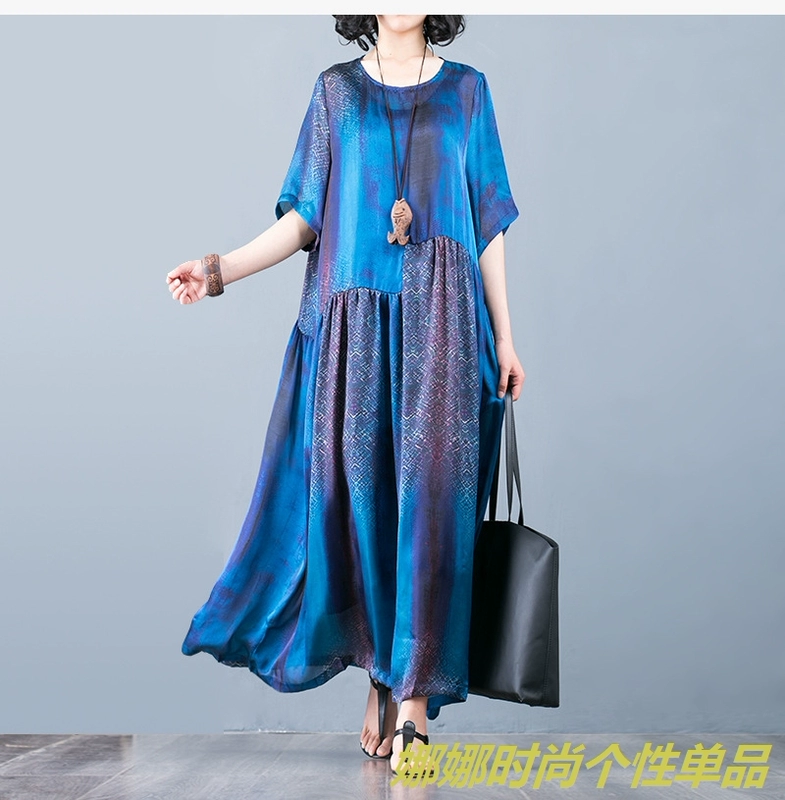 Jin Zhaocheng 2019 dài của phụ nữ dài bất thường swing lụa in đầm khí chất váy dài dây đeo hai mảnh - Sản phẩm HOT