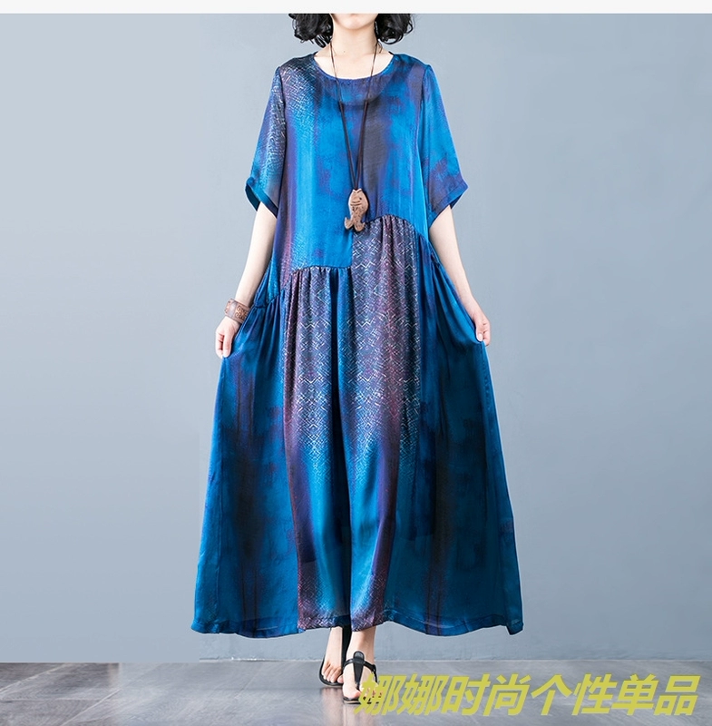 Jin Zhaocheng 2019 dài của phụ nữ dài bất thường swing lụa in đầm khí chất váy dài dây đeo hai mảnh - Sản phẩm HOT