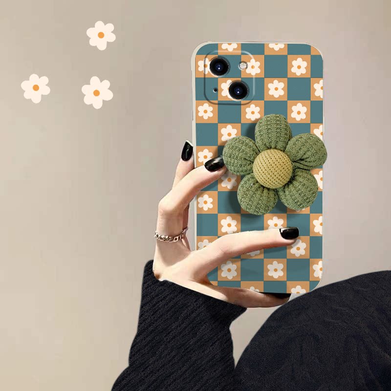 Apple 13pro mobile phone case female models iphone12 11 pro liquid silicone xsmax new mini all-inclusive 6s anti-fall xsmax checkerboard three-dimensional flowers