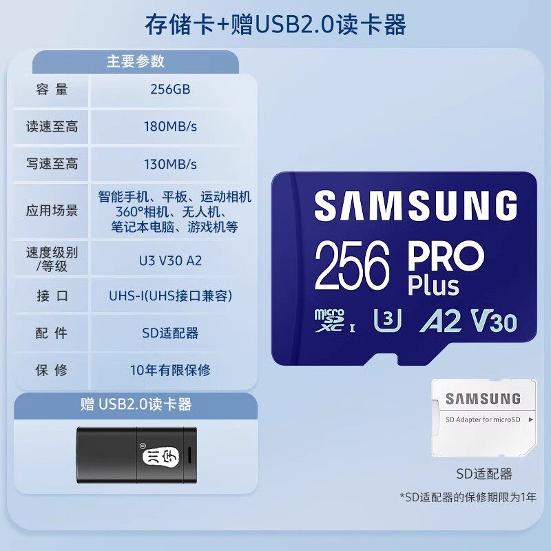 Карта памяти Samsung PRO Plus microSD 256GB с картридером Type-C