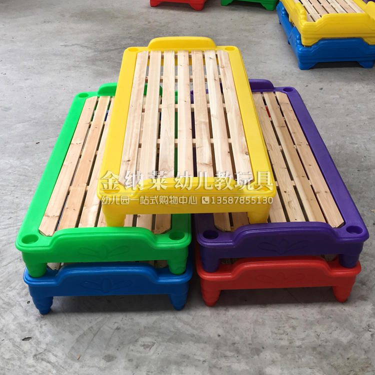 Kindergarten special baby nap bed through the bed Children's stacked bed thickened lunch break plastic wood bed special bed