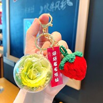 ins good persimmon peanut evergreen flowers handmade custom key button female delicate pendant bestie bag hanging accessories keyring