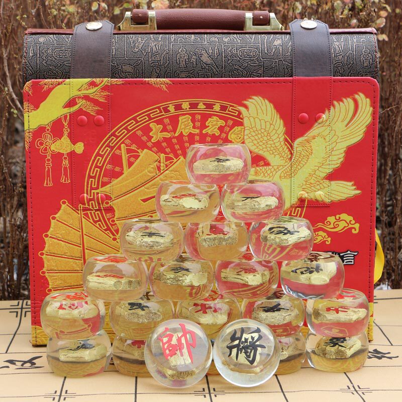 Large Crystal Chess Three-dimensional Oracle Chinese Chess Gift Full Set with Chessboard Folding Father's Day Gift