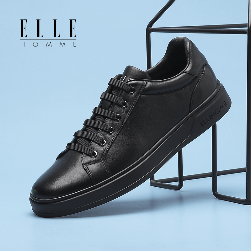 Elle Homme Men's Genuine Leather Black Sneakers Business Casual Versatile Leather Shoes Height-Increasing Soft Leather Thick-Soled Black Shoes Elle Homme Men's Genuine Leather Black Sneakers Business Casual Versatile Leather Shoes Height-Increasing Soft Leather Thick-Soled Black Shoes