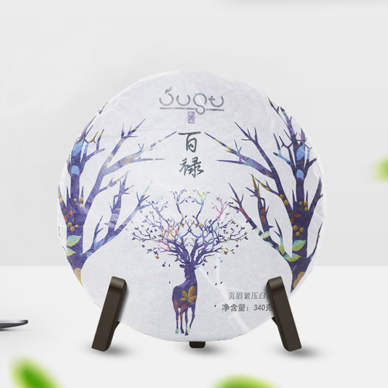 Tianfu tea Just T ingenuity tea tribute eyebrow white tea cake press tea cake green cotton paper pack 340g