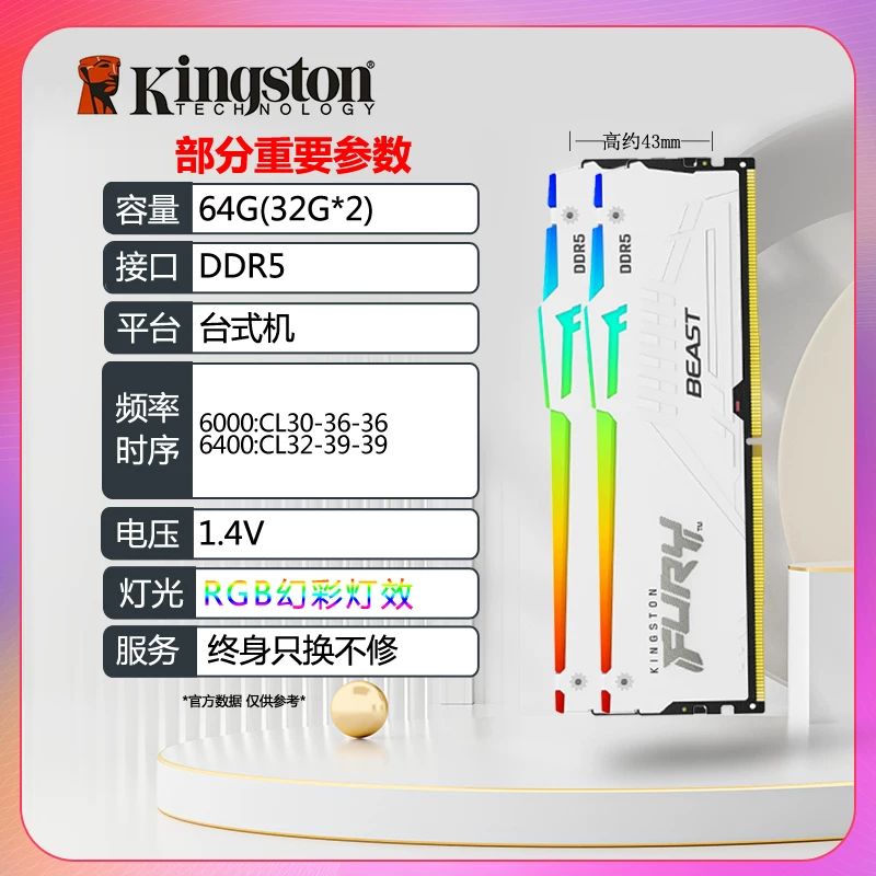 Память Kingston Super Beast DDR5 16 ГБ 6400 8000 для настольного ПК 32 ГБ FURY Rebel