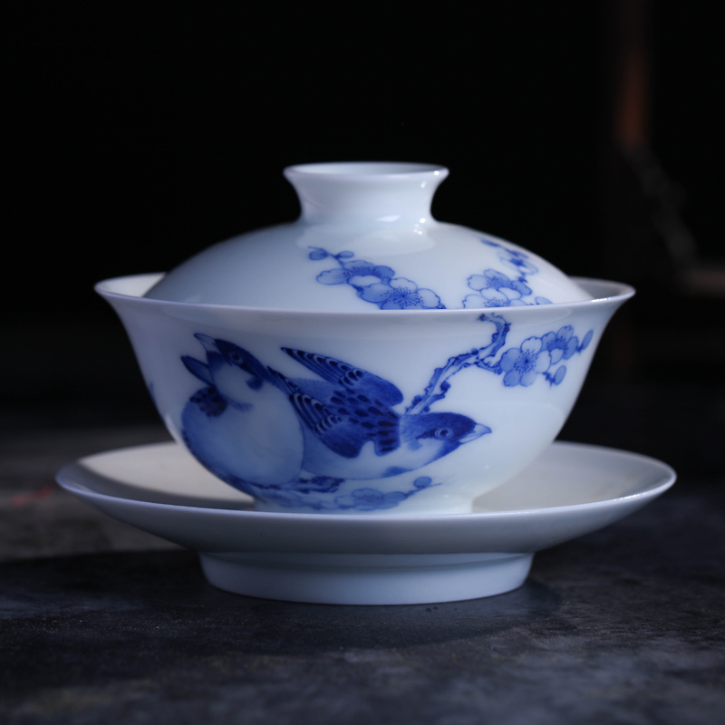 Offered home - cooked in blue and white only tureen three cup Jin Hongxia manual hand - made ceramic tea set bowl jingdezhen porcelain tea