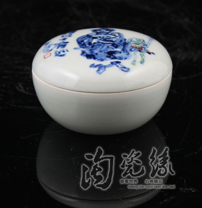 Offered home - cooked in jingdezhen porcelain stationery inkpad box of famous blue and white porcelain furnishing articles Tang Shengyao hand draw freehand brushwork in traditional Chinese gifts