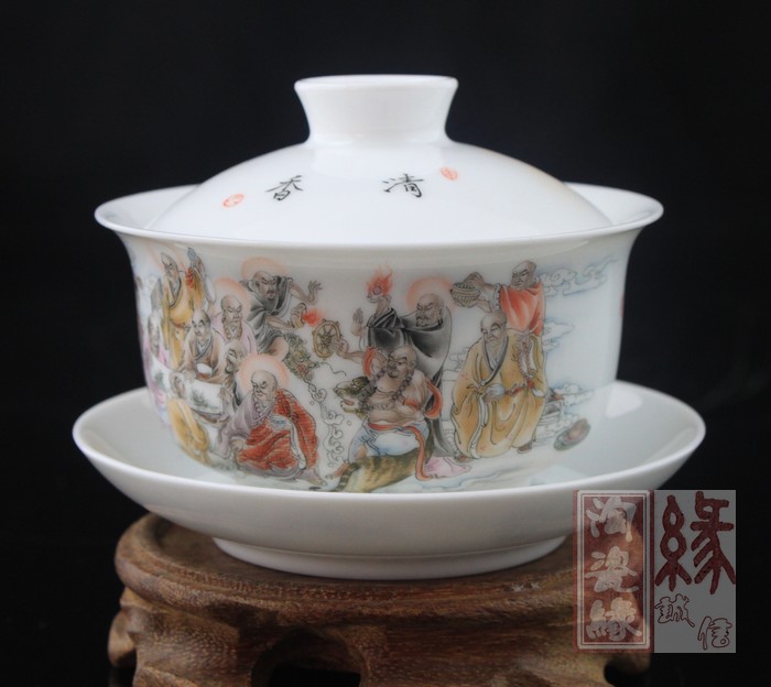 Offered home - cooked tureen checking porcelain in jingdezhen ceramic tea set hand - made pastel only three cup bowl of tea