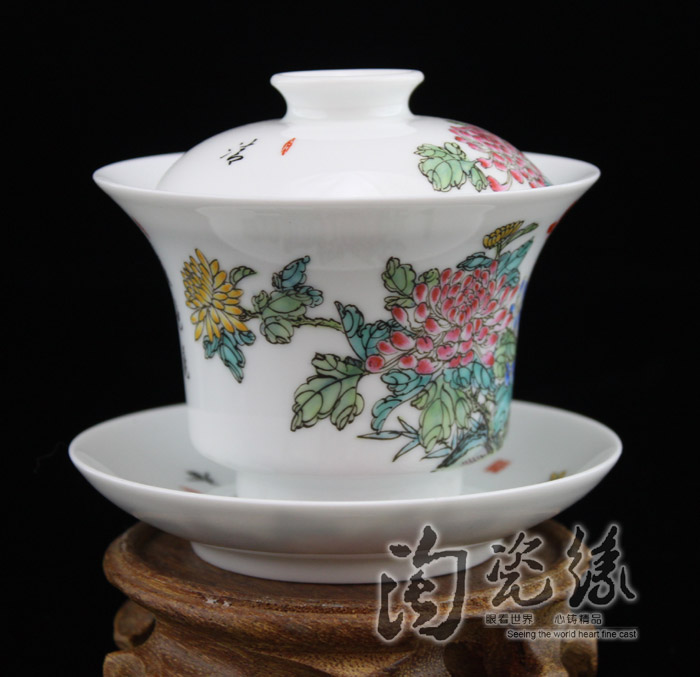 Offered home - cooked in jingdezhen porcelain tea tureen hand - made ceramic famille rose only three cup bowl tea by hand