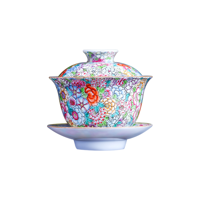 Offered home - cooked in jingdezhen porcelain tea set hand - made colored enamel tureen Jin Hongxia checking ceramic only three cup bowl of tea