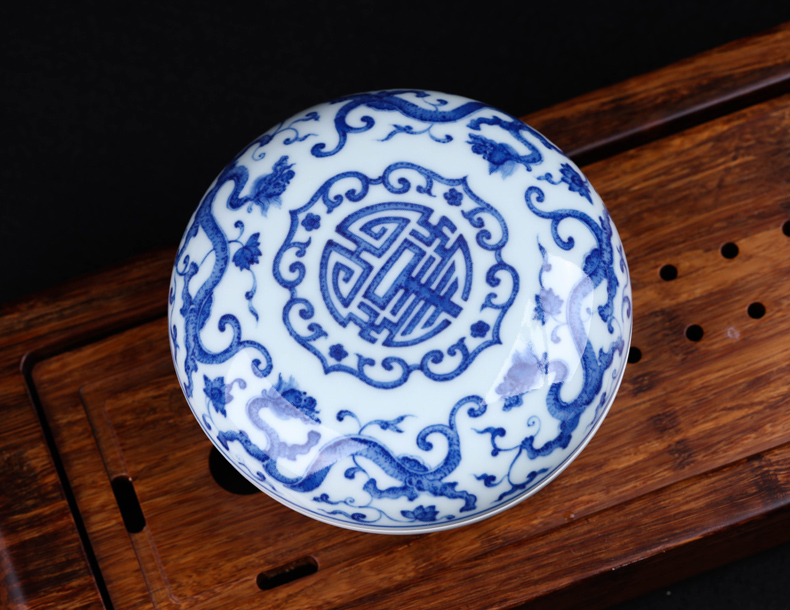 Offered home - cooked in jingdezhen ceramic ink pad jewelry box pure manual bucket color porcelain stationery furnishing articles blue and white porcelain decoration