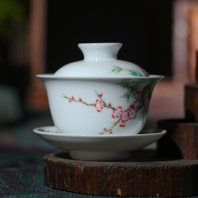 Jingdezhen porcelain tea tureen bowl three only three to use of hand - made glass ceramic famille rose tea cups pure manual