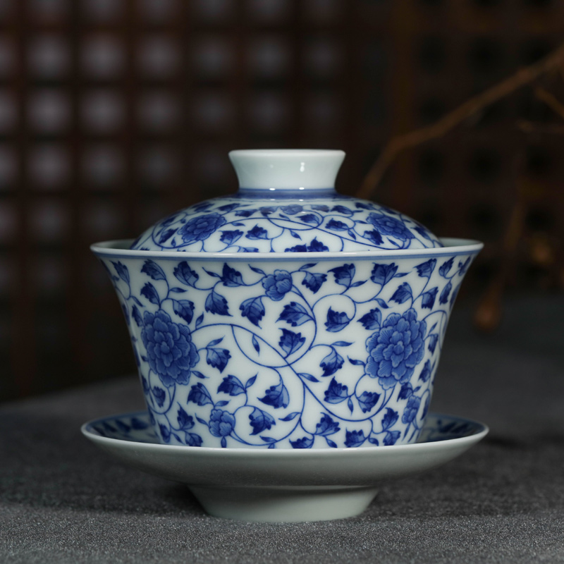 Offered home - cooked three tureen tea only hand - made ceramic cups of blue and white porcelain in jingdezhen porcelain tea tea bowl bowl