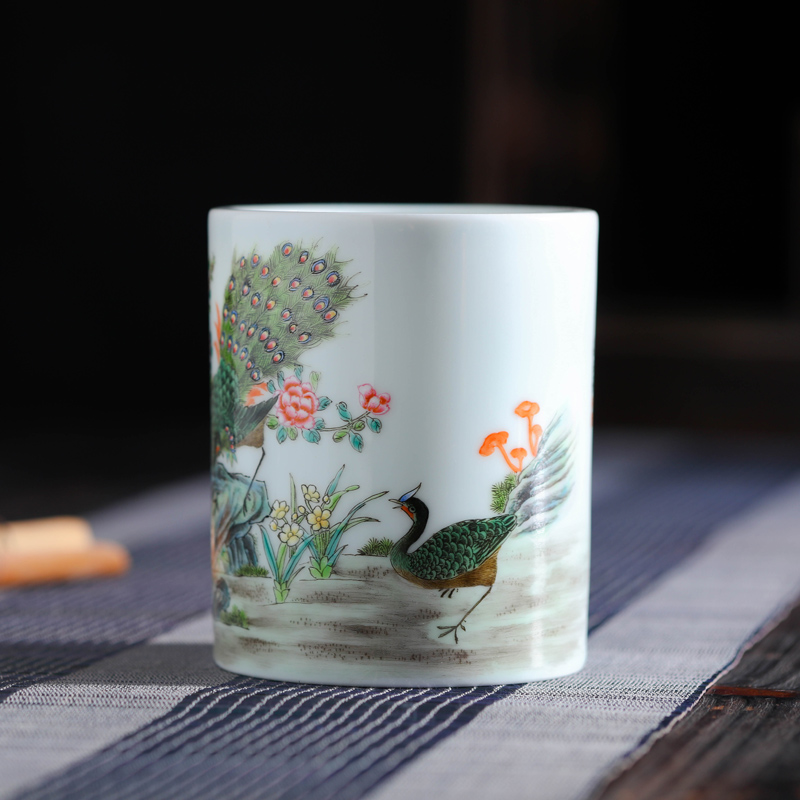 Offered home - cooked checking ceramic stationery in jingdezhen porcelain brush pot Jin Hongxia hand - made pastel stationeries appliance works of art