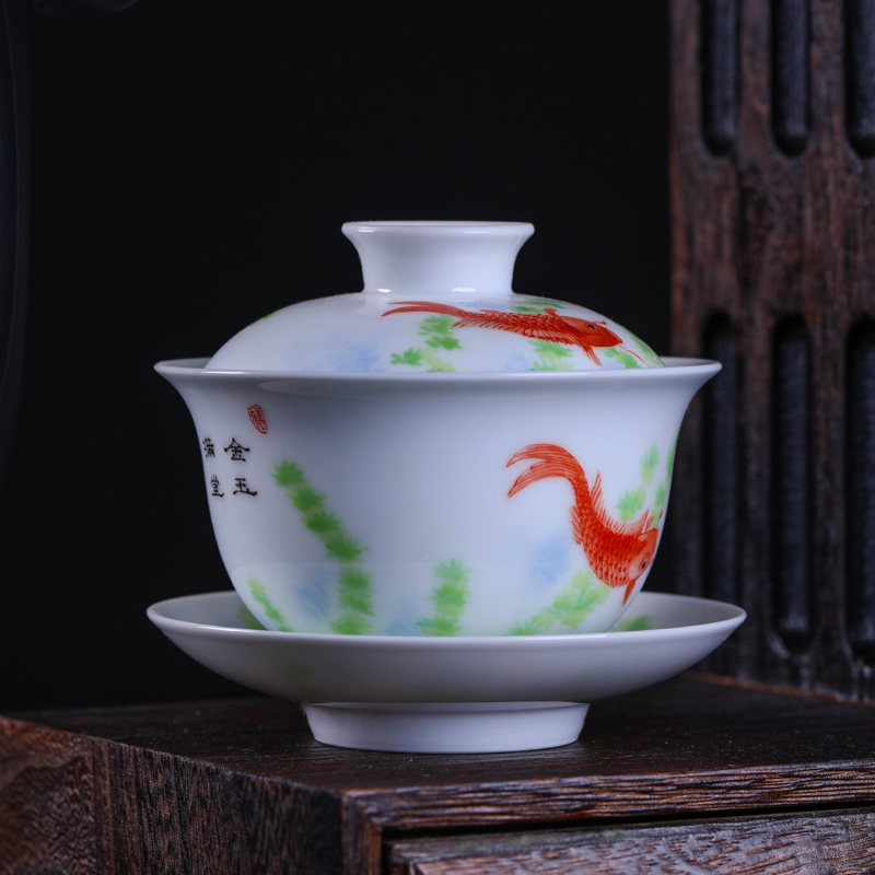 Offered home - cooked in jingdezhen porcelain tea set hand - made ceramic only three cups of tureen YuJinChang hand - made tea bowl cover cup