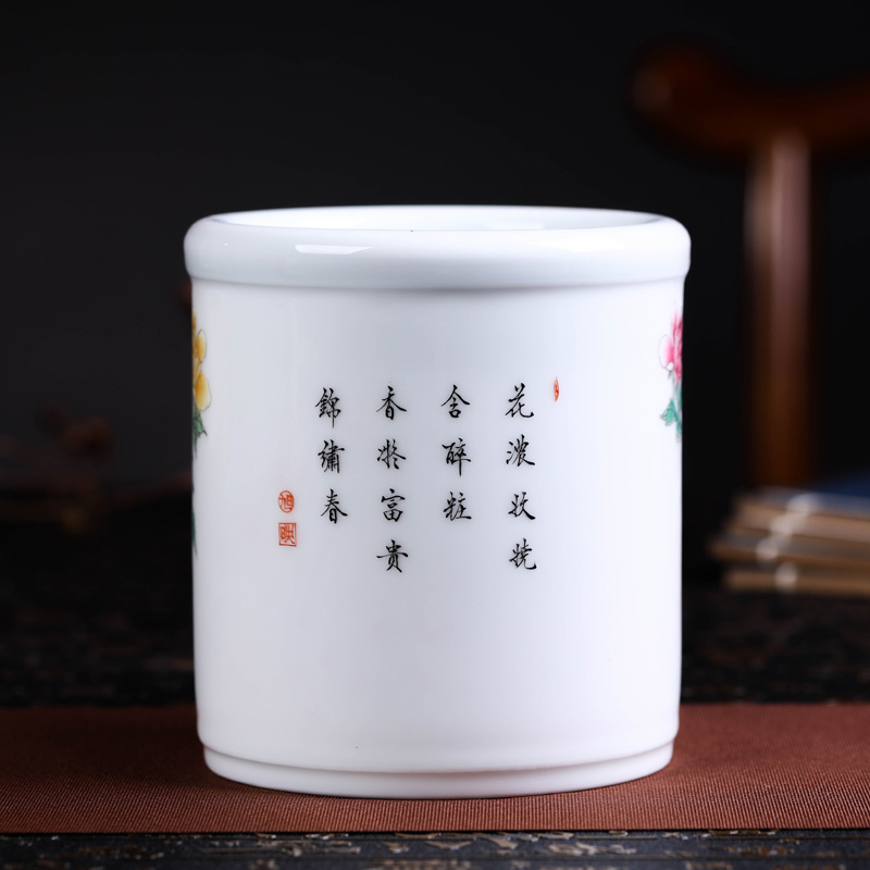 Offered home - cooked in jingdezhen porcelain "four checking ceramic furnishing articles hand - made pastel stationery pen container home decoration