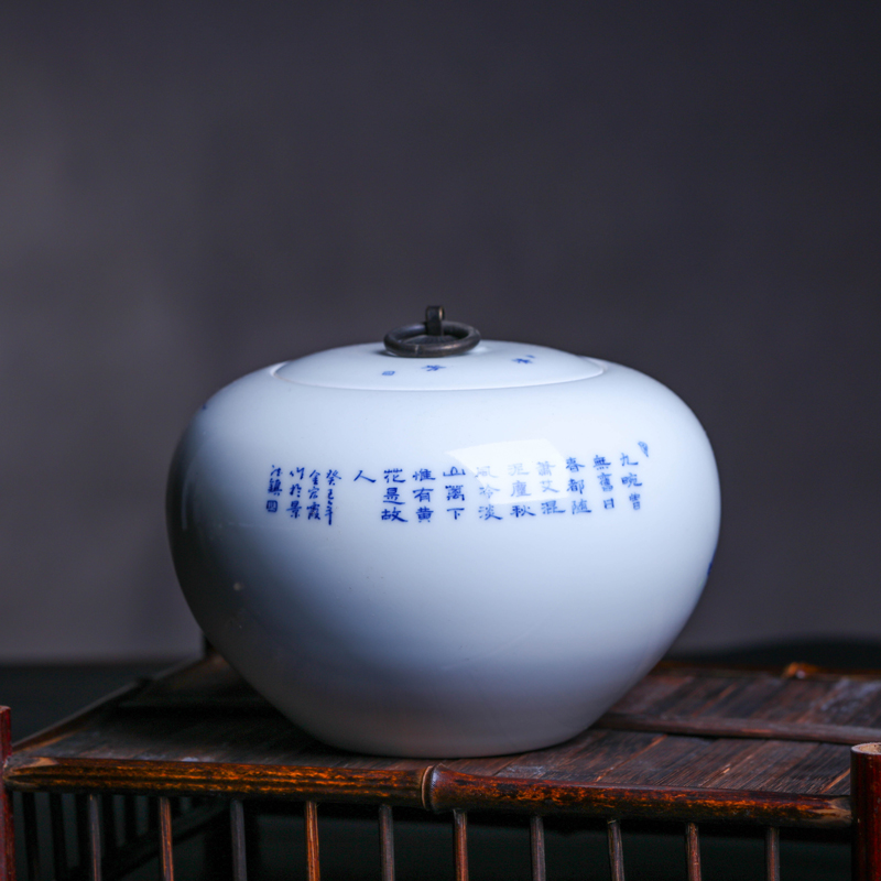 Offered home - cooked hand blue and white porcelain in jingdezhen porcelain tea pot Jin Hongxia ceramic tea tea is tea storehouse storage tank