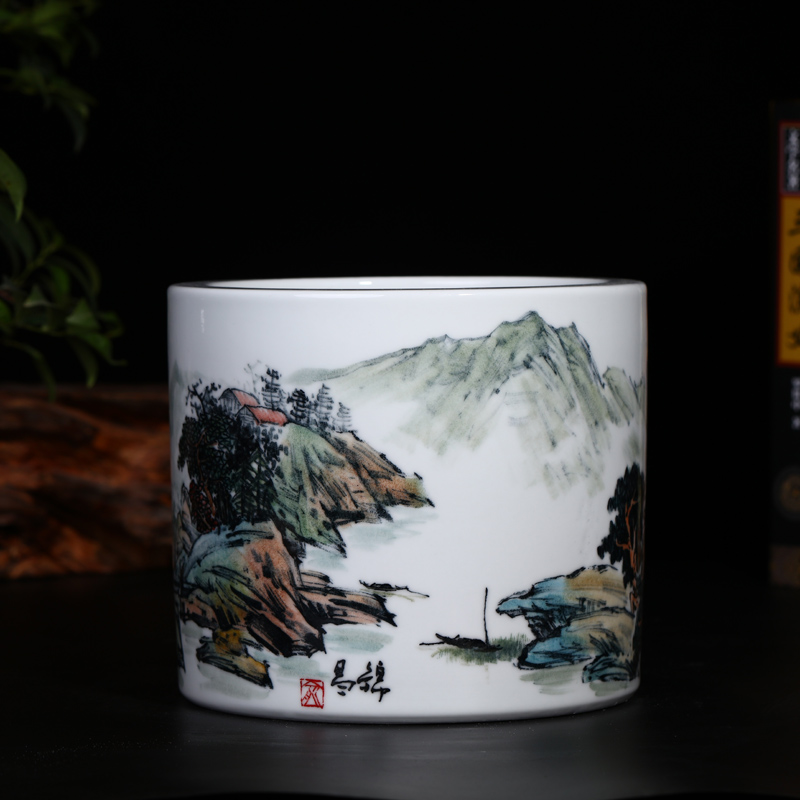Offered home - cooked in jingdezhen porcelain stationery pen container YuJinChang checking ceramic four furnishing articles hand - made five bride price collection