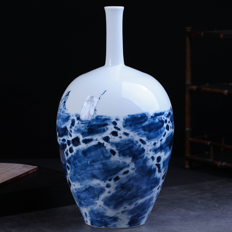 Jingdezhen porcelain furnishings offered home - cooked Tang Shengyao hand - made in blue and white porcelain vase furnishing articles checking ceramic art collection