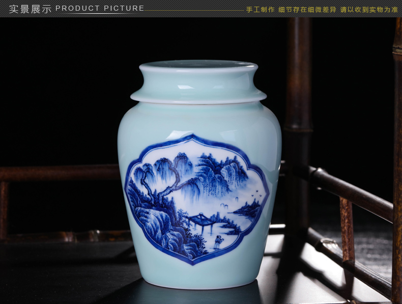Offered home - cooked in jingdezhen porcelain tea pot Jin Hongxia manual hand - made ceramic tea storehouse of blue and white porcelain tea storage tank