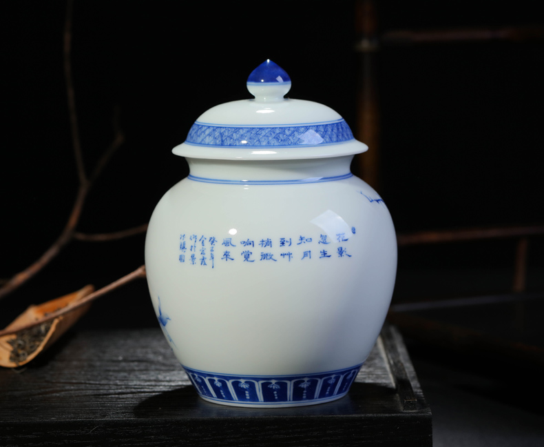 Offered home - cooked r Jin Hongxia manual hand - made ceramic tea ware jingdezhen porcelain tea caddy fixings storehouse storage tank of blue and white porcelain