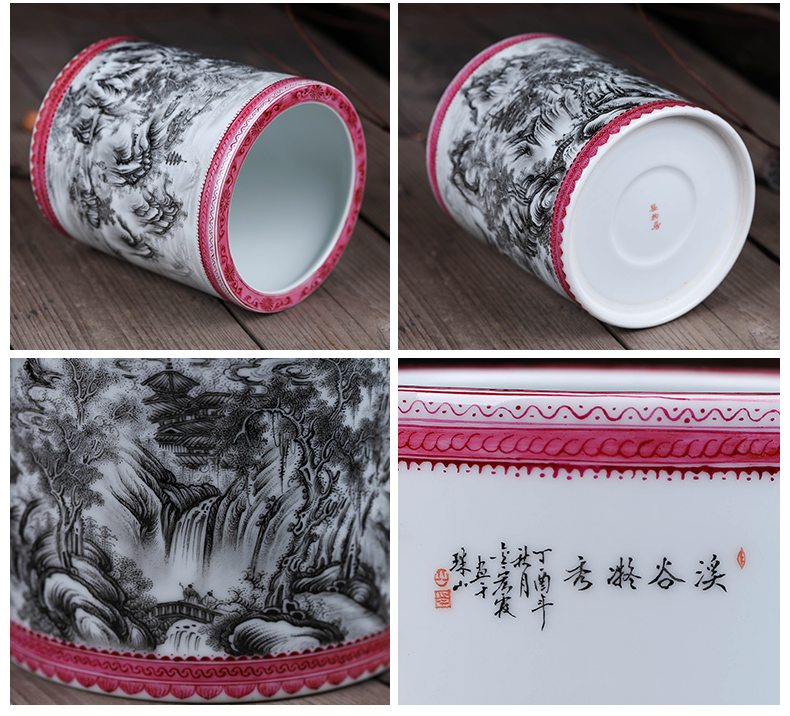 Offered home - cooked brush pot stationery furnishing articles in the manual "four appliance hand - made ceramic famille rose decoration art household act the role ofing is tasted