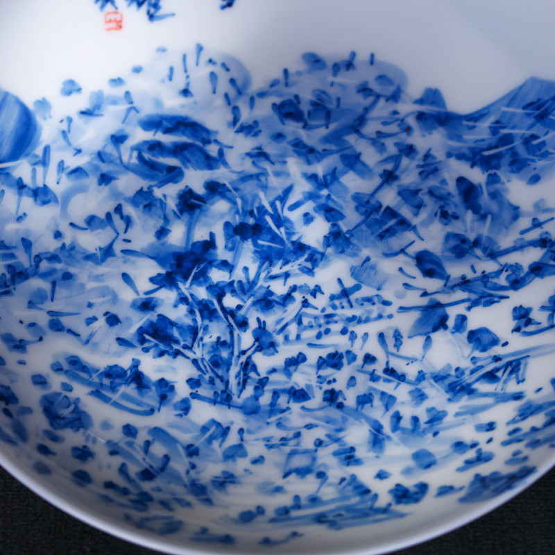 Offered home - cooked Tang Shengyao checking ceramic decoration plate furnishing articles in jingdezhen porcelain plate hand made blue and white porcelain art