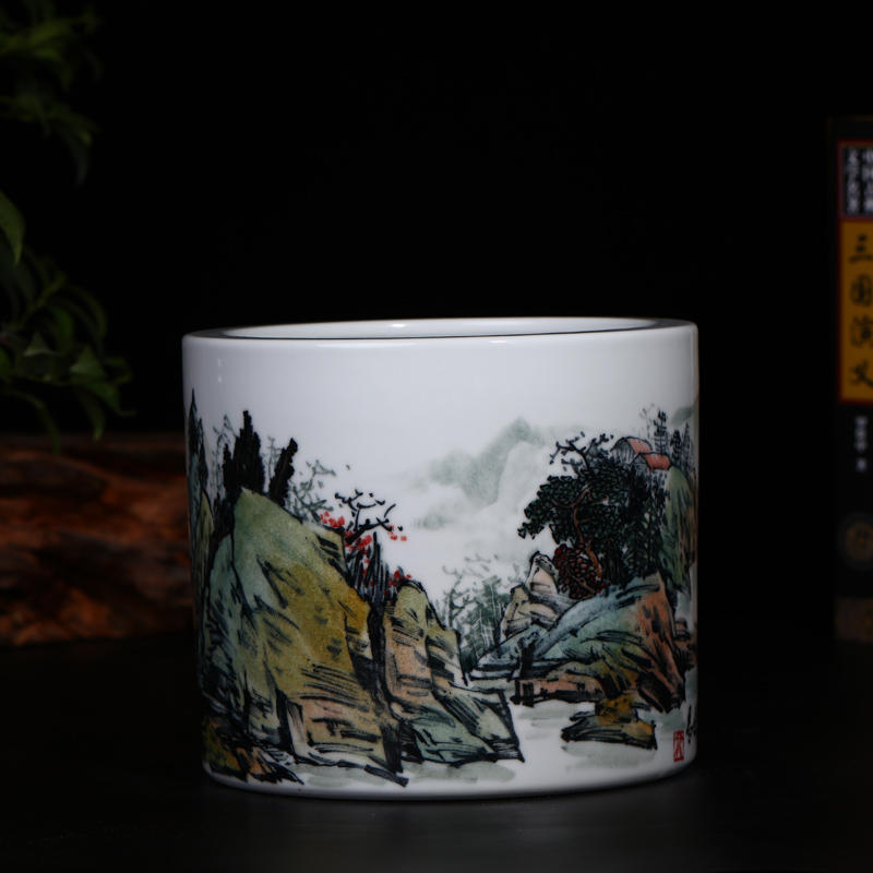 Offered home - cooked in jingdezhen porcelain stationery pen container YuJinChang checking ceramic four furnishing articles hand - made five bride price collection