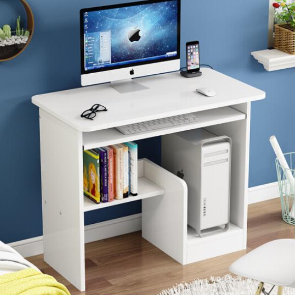 Desktop Computer Desk with Main Keyboard Tray, Home Desk with Storage, Simple Study Desk for Small Bedrooms